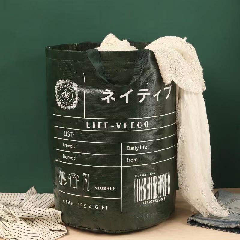 WDF.CO現貨│2025日式新款圓筒環保購物袋│綠色洗衣袋｜髒衣服框｜搬家袋｜旅行露營外出大容量｜超市購物袋｜外出包-細節圖3