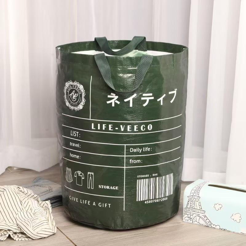 WDF.CO現貨│2025日式新款圓筒環保購物袋│綠色洗衣袋｜髒衣服框｜搬家袋｜旅行露營外出大容量｜超市購物袋｜外出包-細節圖4