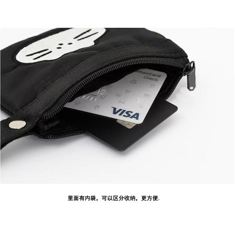 WDF.CO現貨｜2025韓國東大門新款刺繡小貓│黑綠2色多功能收納小包│卡通貓咪尼龍零錢包｜有拉鍊鑰匙卡包｜可愛小物-細節圖4