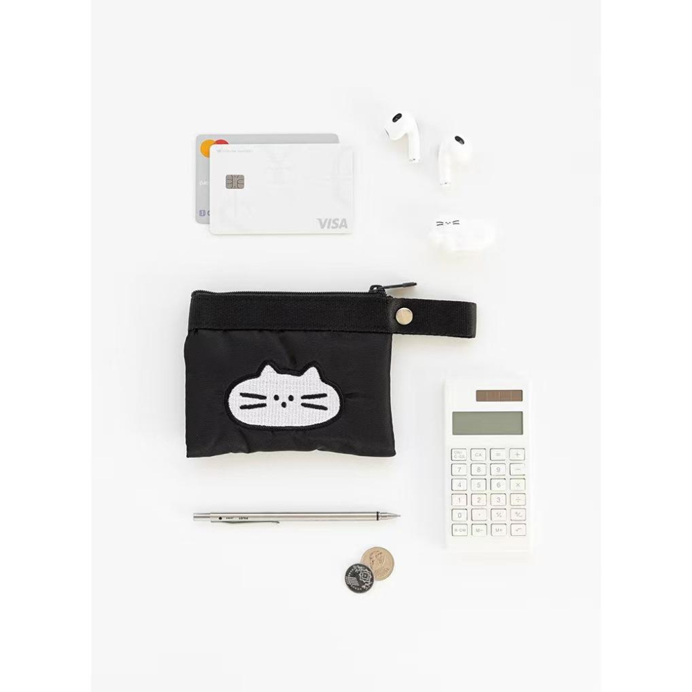 WDF.CO現貨｜2025韓國東大門新款刺繡小貓│黑綠2色多功能收納小包│卡通貓咪尼龍零錢包｜有拉鍊鑰匙卡包｜可愛小物-細節圖7