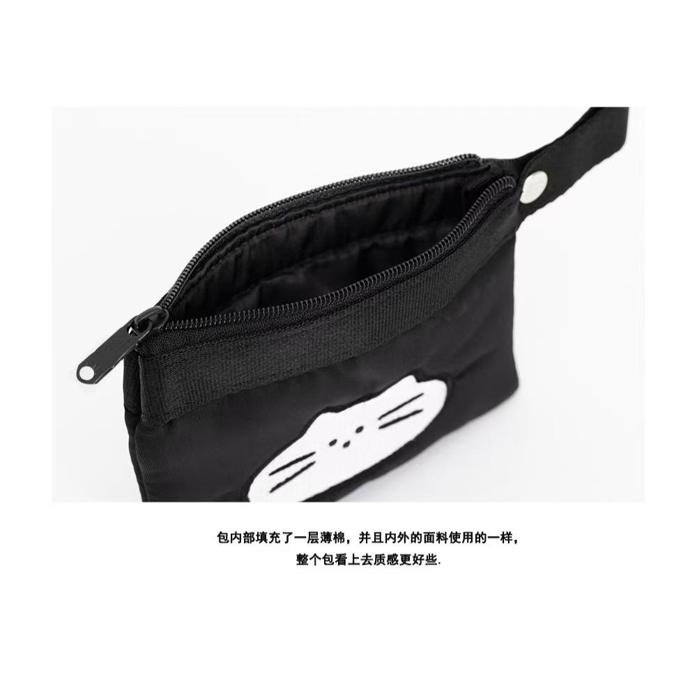 WDF.CO現貨｜2025韓國東大門新款刺繡小貓│黑綠2色多功能收納小包│卡通貓咪尼龍零錢包｜有拉鍊鑰匙卡包｜可愛小物-細節圖8