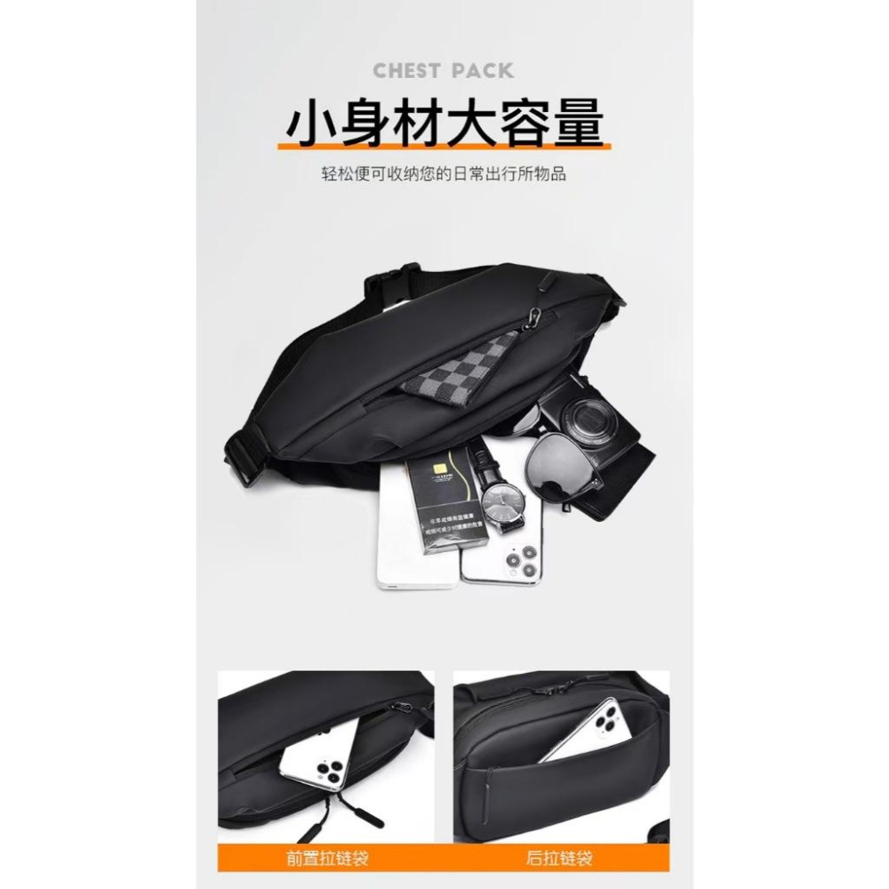 WDF.CO現貨│2025韓版多口袋戶外運動包 │黑色防潑水尼龍包 │拉鍊款隨身小包｜大容量｜單肩包｜斜背包｜胸包｜-細節圖4