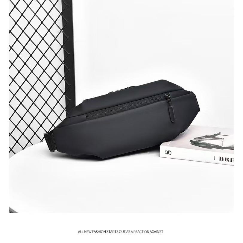 WDF.CO現貨│2025韓版多口袋戶外運動包 │黑色防潑水尼龍包 │拉鍊款隨身小包｜大容量｜單肩包｜斜背包｜胸包｜-細節圖5