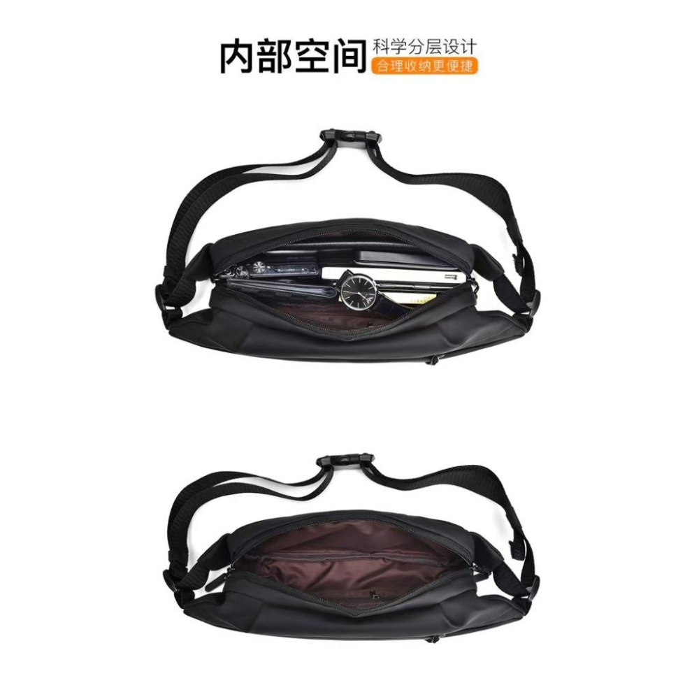 WDF.CO現貨│2025韓版多口袋戶外運動包 │黑色防潑水尼龍包 │拉鍊款隨身小包｜大容量｜單肩包｜斜背包｜胸包｜-細節圖8