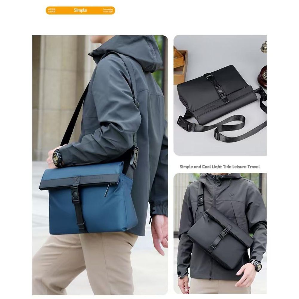 WDF.CO現貨│2025北歐工裝機能公事郵差包│黑灰藍3色防潑水尼龍包│隨身小包｜大容量｜可插放行李箱｜斜背包｜胸包-細節圖2