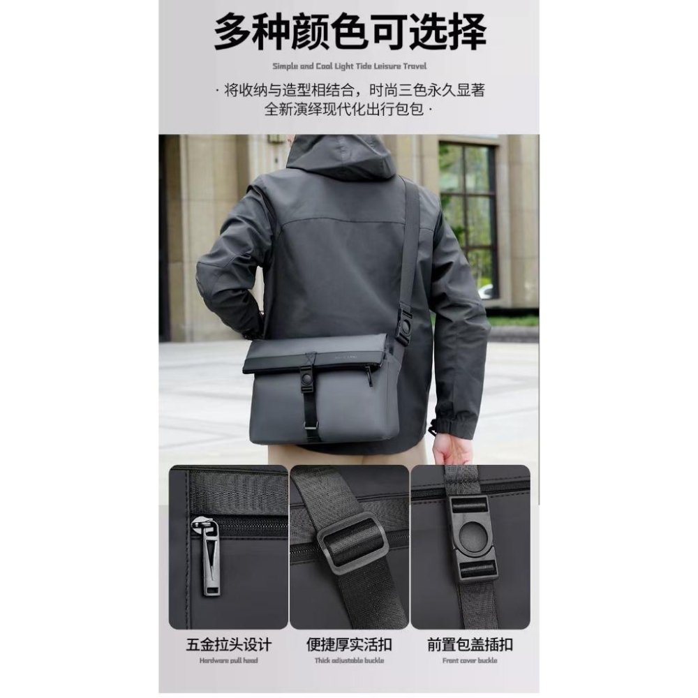 WDF.CO現貨│2025北歐工裝機能公事郵差包│黑灰藍3色防潑水尼龍包│隨身小包｜大容量｜可插放行李箱｜斜背包｜胸包-細節圖3