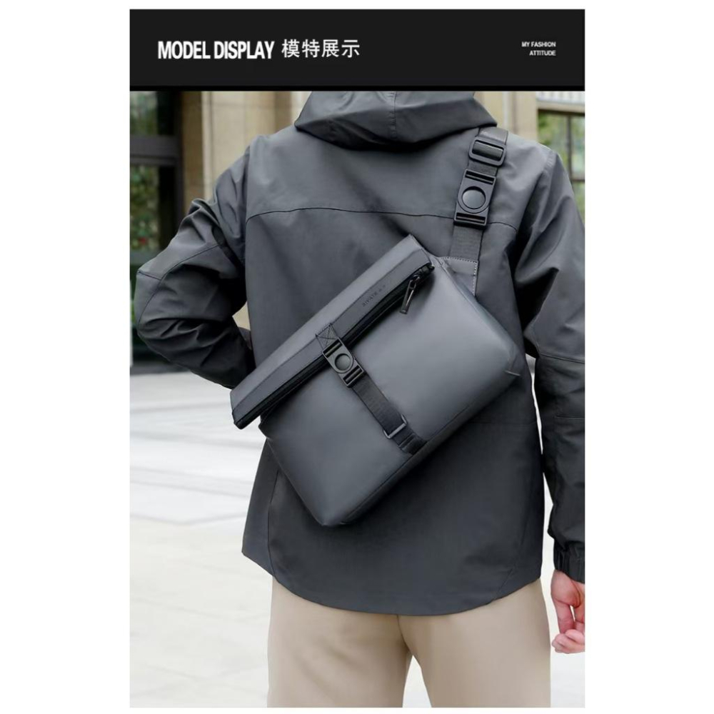 WDF.CO現貨│2025北歐工裝機能公事郵差包│黑灰藍3色防潑水尼龍包│隨身小包｜大容量｜可插放行李箱｜斜背包｜胸包-細節圖4