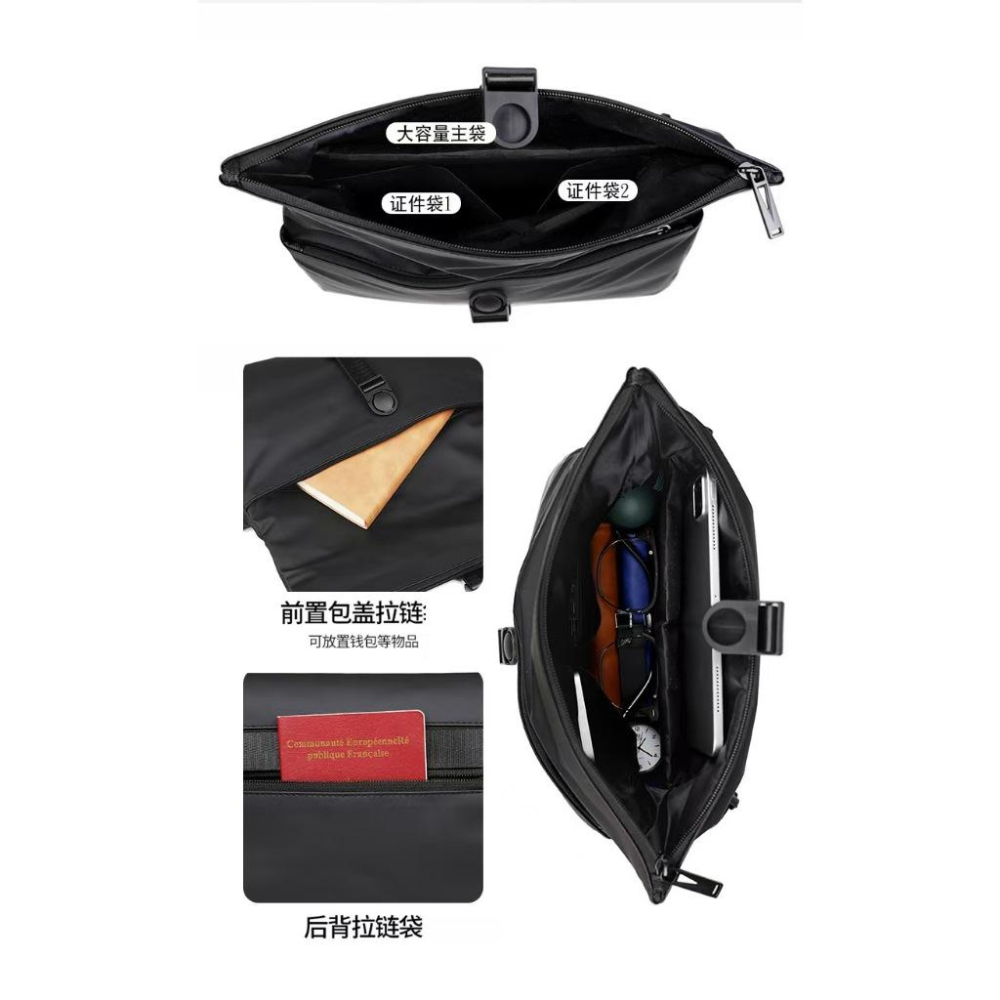 WDF.CO現貨│2025北歐工裝機能公事郵差包│黑灰藍3色防潑水尼龍包│隨身小包｜大容量｜可插放行李箱｜斜背包｜胸包-細節圖6