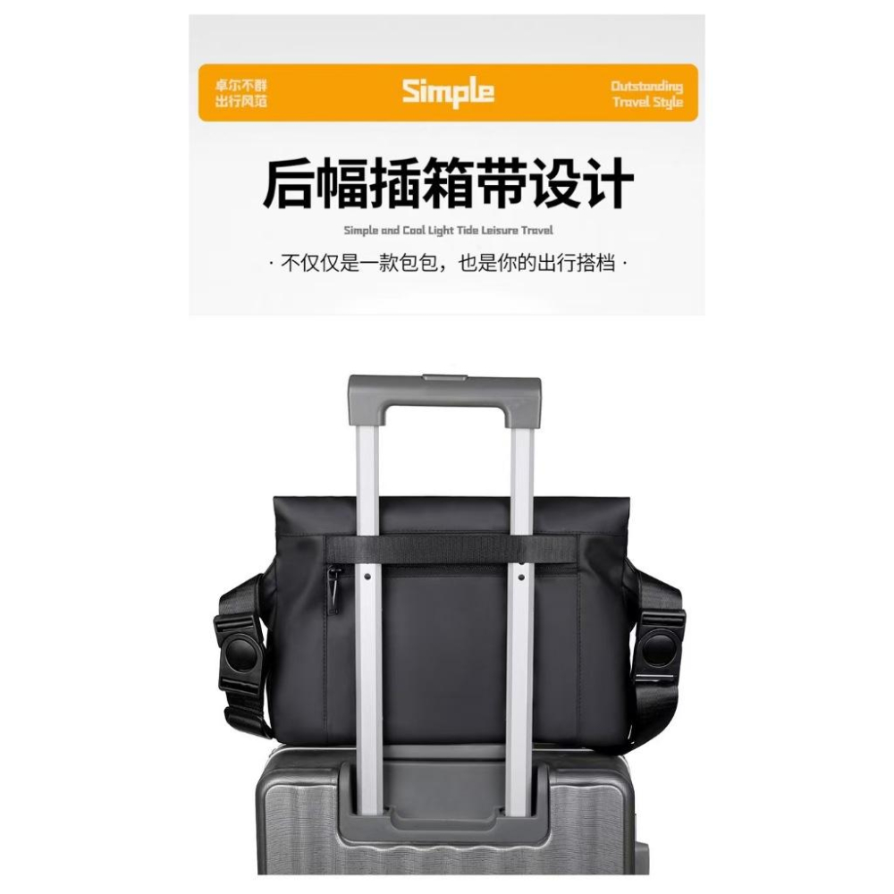 WDF.CO現貨│2025北歐工裝機能公事郵差包│黑灰藍3色防潑水尼龍包│隨身小包｜大容量｜可插放行李箱｜斜背包｜胸包-細節圖7