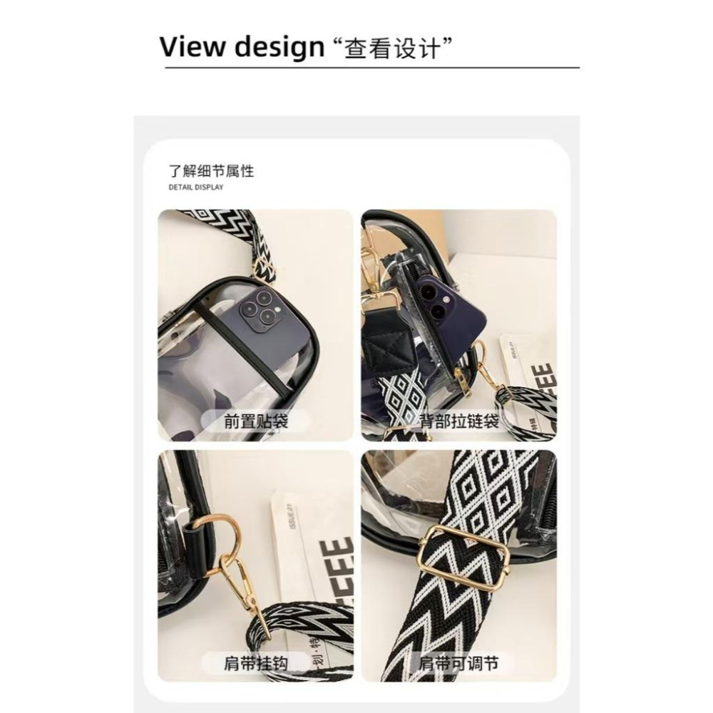 WDF.CO現貨｜2025新款歐美透明灘PVC果凍胸腰包│黑紫黃粉灰藍6色游泳沙灘包│斜背腰包│外出小包│收納包│容量大-細節圖5