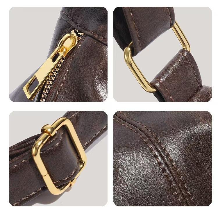 WDF.CO現貨│2025東大門新款皮革水餃包│黑色懷舊HOBO包│輕量皮革│單肩斜背皮革包｜大容量｜外出包｜通勤包-細節圖5