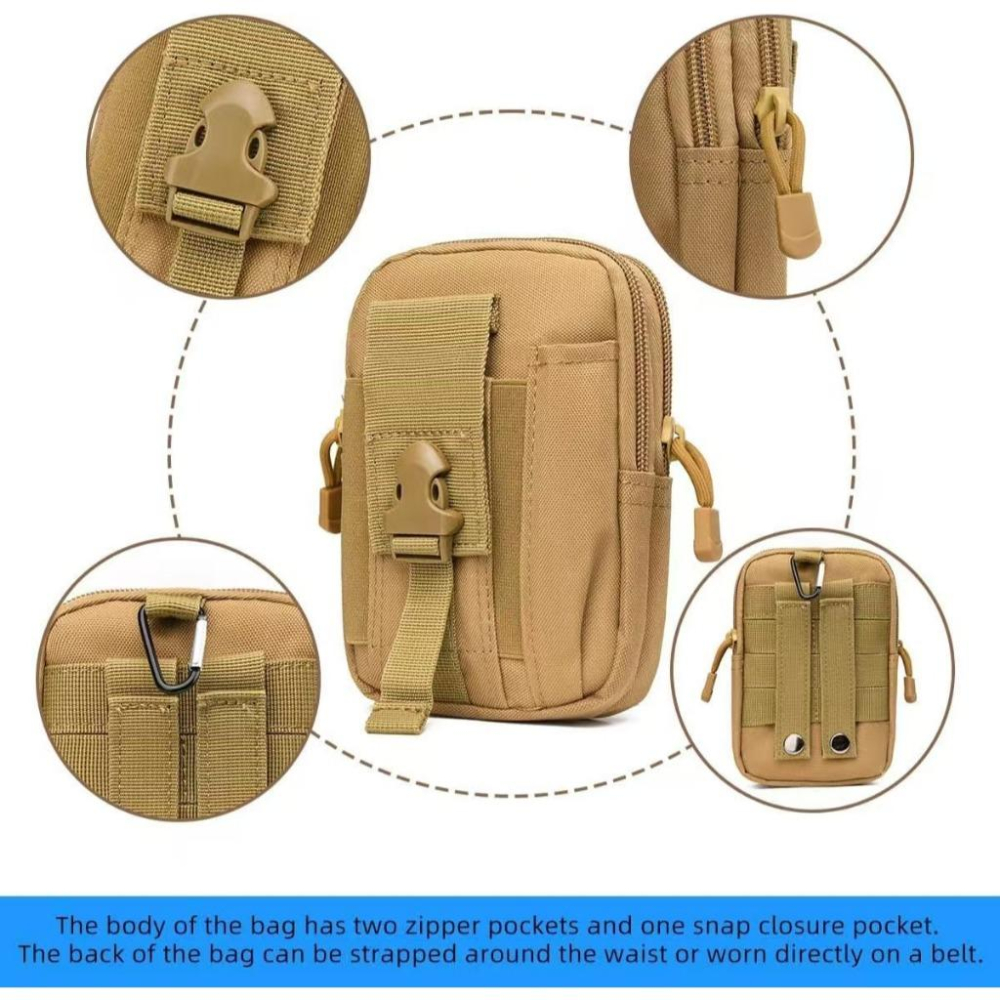 WDF.CO現貨｜2025新款戶外戰術腰包│黑綠迷彩 3色手機包｜有拉鍊｜多功能運動跑步包｜小方包｜腰包｜隨身小包｜-細節圖3