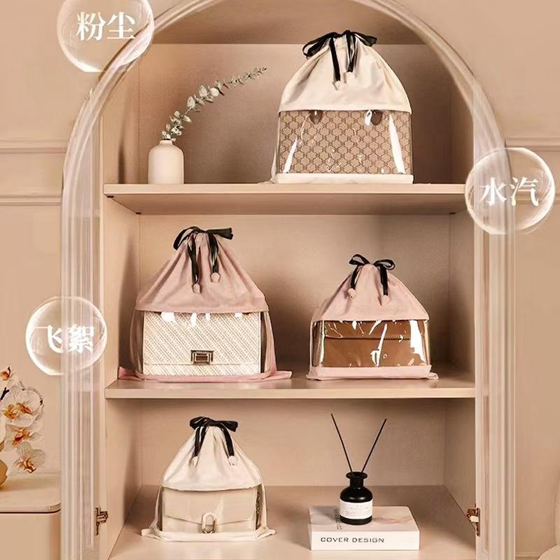 WDF.CO現貨｜2025新款加厚麂皮絨包包收納包 │大容量 │伸縮束帶整理收納包│透明棉布包│防潮家用│多用途儲物袋-細節圖2