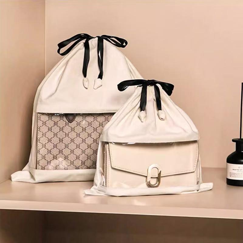 WDF.CO現貨｜2025新款加厚麂皮絨包包收納包 │大容量 │伸縮束帶整理收納包│透明棉布包│防潮家用│多用途儲物袋-細節圖3