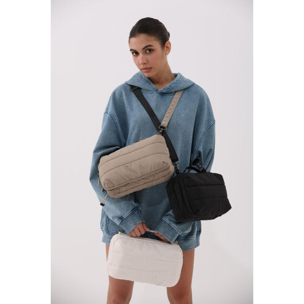 WDF.CO現貨｜2025韓國新款雙層水壺小方包│黑白卡3色尼龍空氣軟糯包│雨傘收納包｜有拉鍊大容量｜通勤包｜外出包-細節圖2