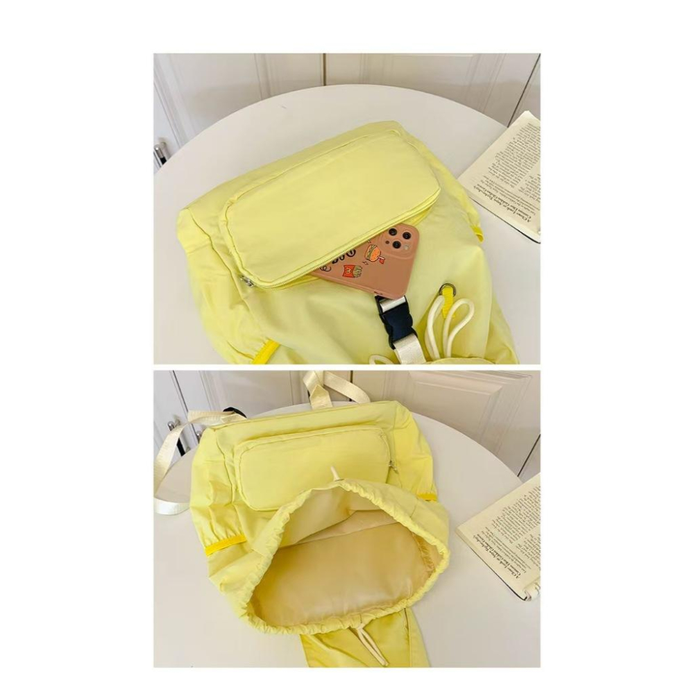 WDF.CO現貨│2025韓國新款小海豹尼龍後背包│黑灰黃3色大容量雙肩包│有索繩卡扣│登山雙肩包│旅遊通勤用-細節圖9