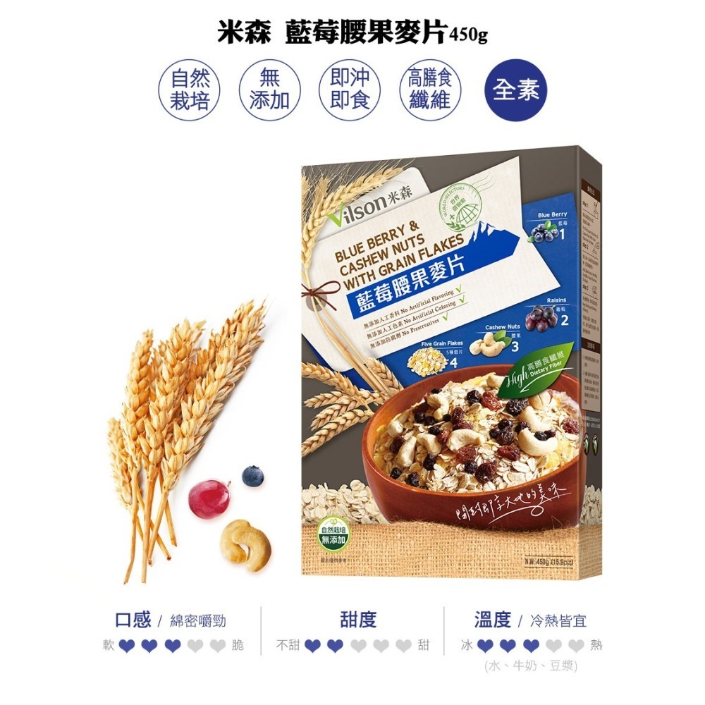 【米森Vilson】 水果麥片系列－水蜜桃草莓麥片300g／核桃蔓越莓麥片450g／藍莓腰果麥片450g-細節圖6