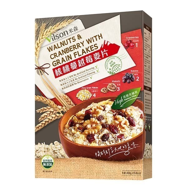 【米森Vilson】 水果麥片系列－水蜜桃草莓麥片300g／核桃蔓越莓麥片450g／藍莓腰果麥片450g-規格圖7
