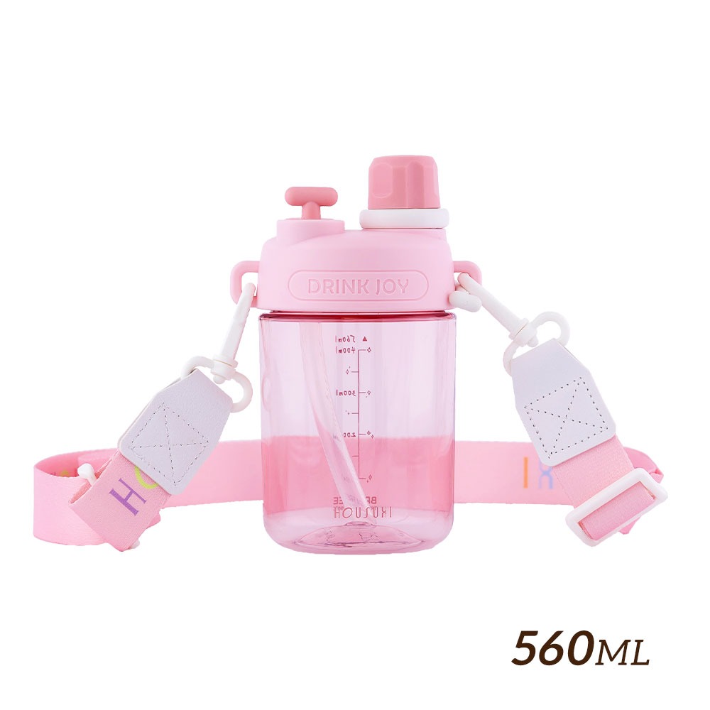 【HOUSUXI舒熙】Tritan雙飲口背帶水瓶560ml-青綠／淺粉-規格圖4