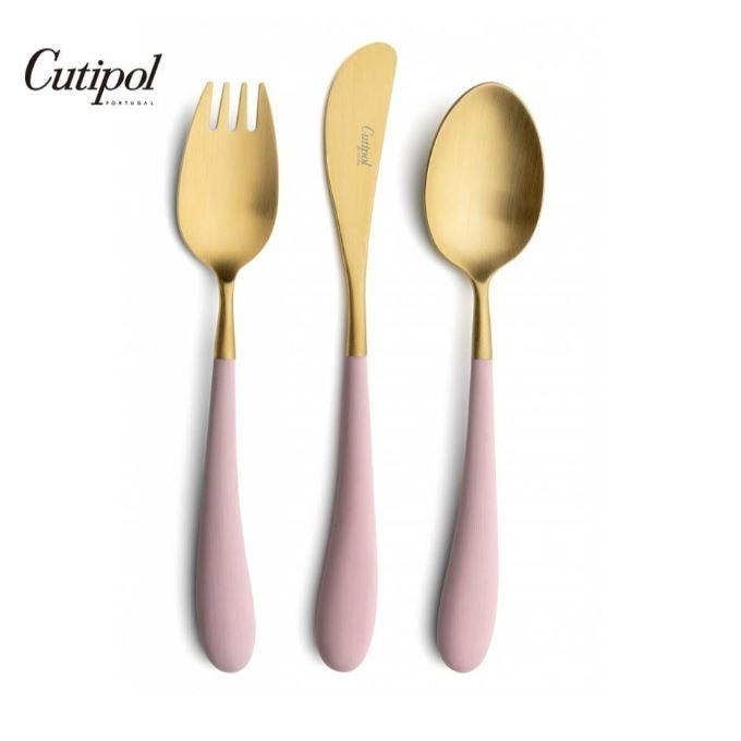 葡萄牙Cutipol Alice- 白柄金霧面/白柄 不銹鋼餐具三件組 刀叉匙 葡萄牙手工餐具-細節圖2