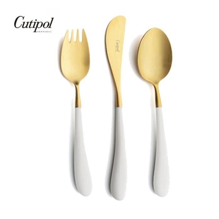 葡萄牙Cutipol Alice- 白柄金霧面/白柄 不銹鋼餐具三件組 刀叉匙 葡萄牙手工餐具-細節圖3
