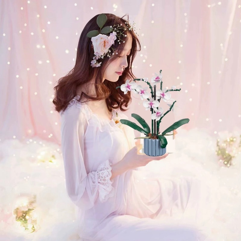 優雅的積木蝴蝶蘭/蝴蝶蘭花束/積木花束/可與樂高相容/朋友情人節禮物/教師節花束/生日禮物/幸福花束/祝福花束/蘭花-細節圖3