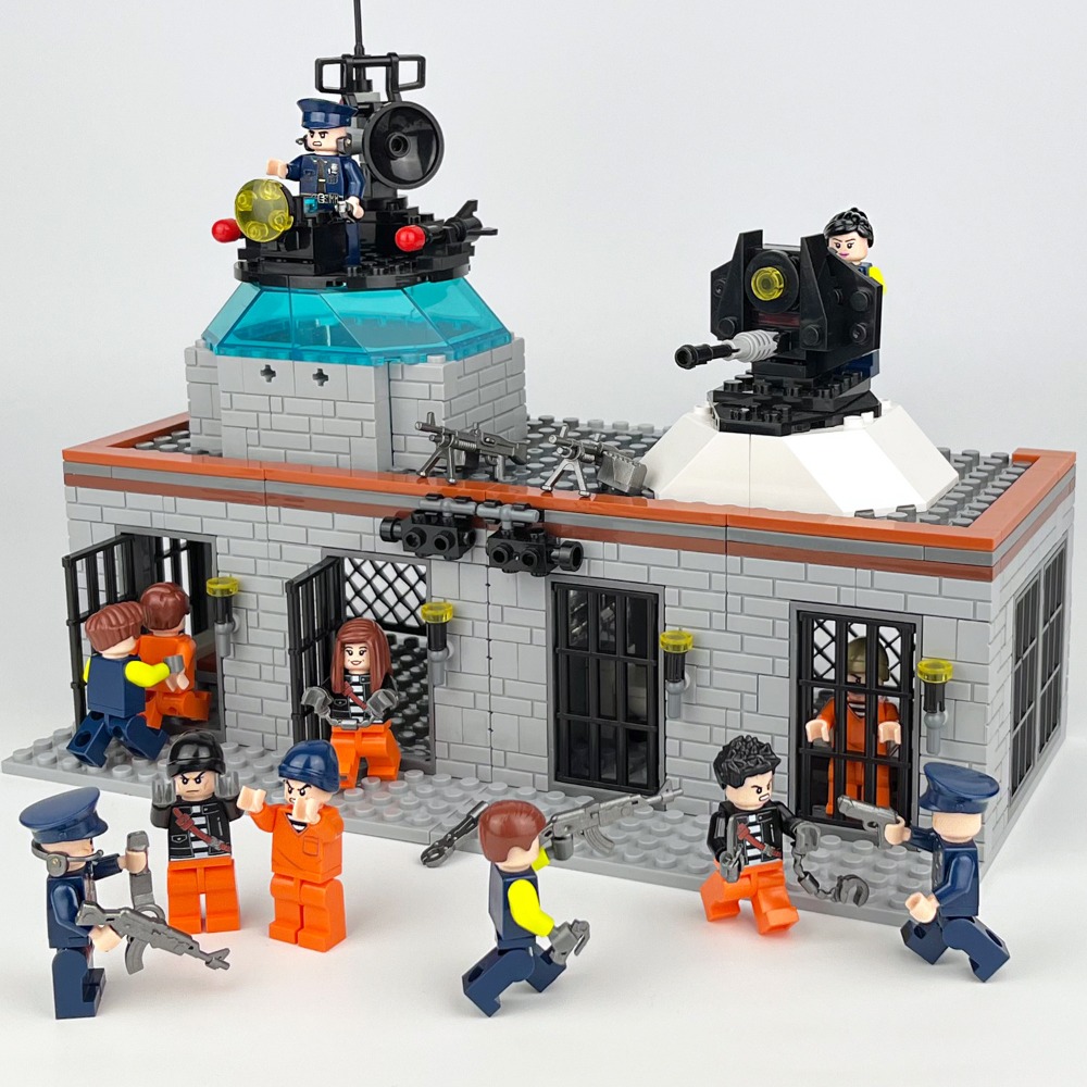 監獄堡壘建築模型+監獄警察犯人公仔武器組