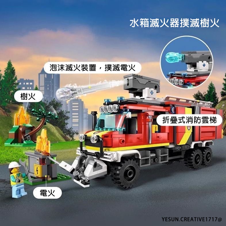 多功能移動消防指揮車502PCS組合/城市消防系列/相容小顆粒積木/折疊式消防雲梯/泡沫噴射滅火裝置/配消防機器人3公仔-細節圖8
