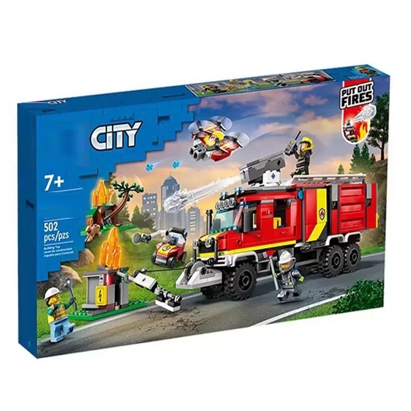 多功能移動消防指揮車502PCS組合/城市消防系列/相容小顆粒積木/折疊式消防雲梯/泡沫噴射滅火裝置/配消防機器人3公仔-細節圖9