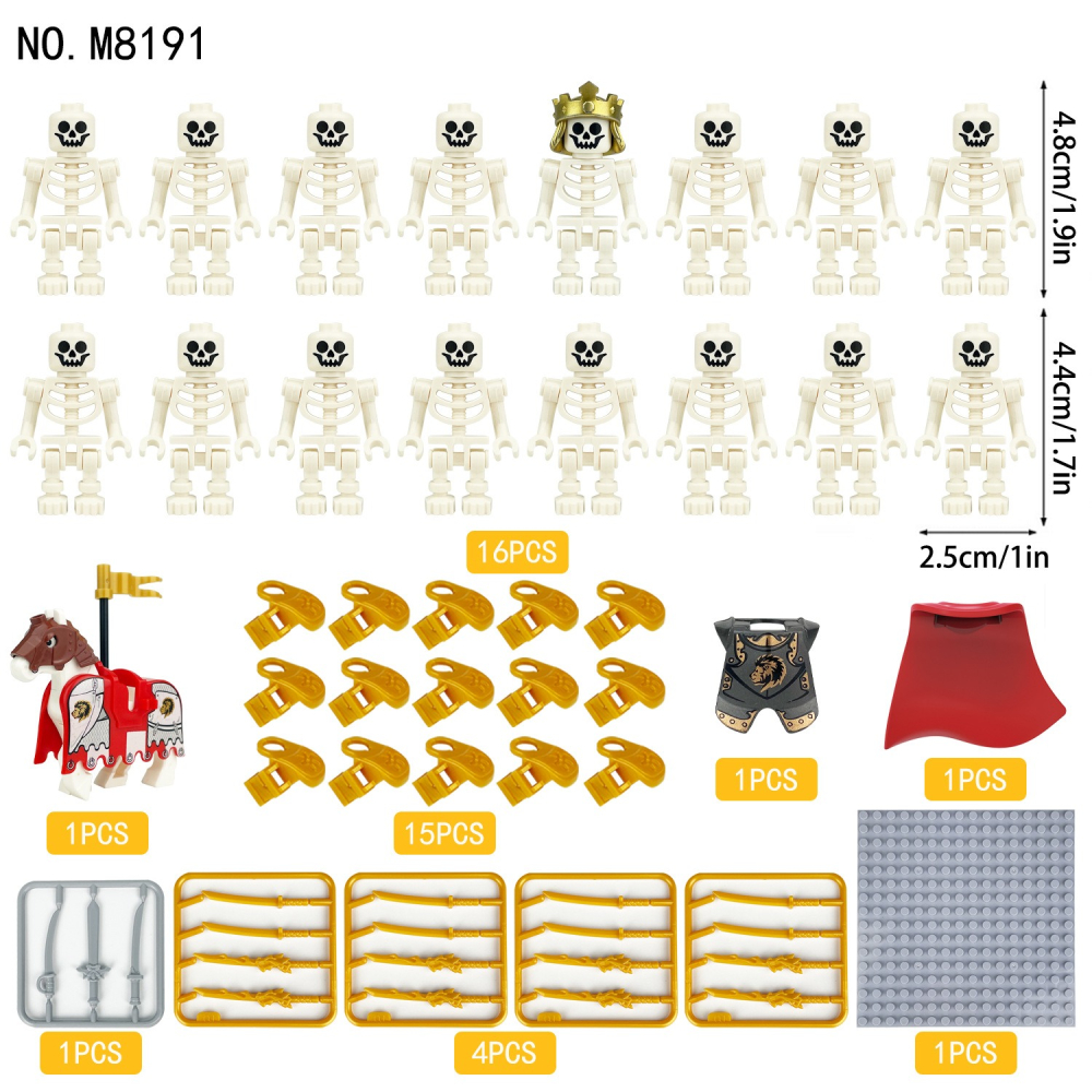 中古世紀骷髏國王骷髏騎士兵團76件組/戰袍白馬騎士/中古城堡系列/骷髏兵團與骷髏戰馬/積木配件武器配件/中古士兵戰馬組-細節圖5