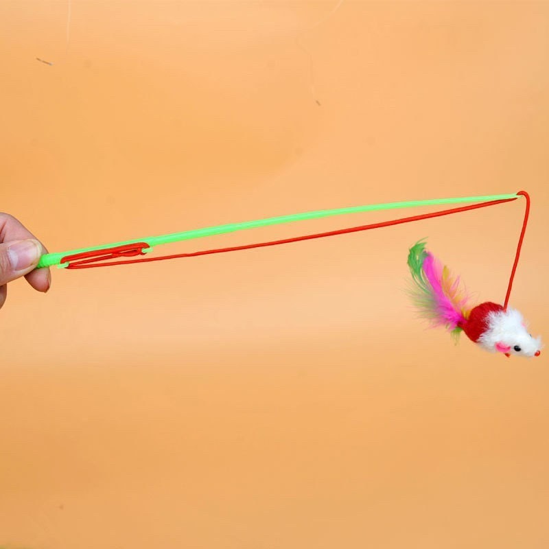 【喵玩國】釣魚竿式彩色毛絨老鼠逗貓棒 貓咪玩具 貓玩具  毛絨老鼠 釣竿逗貓棒-細節圖2