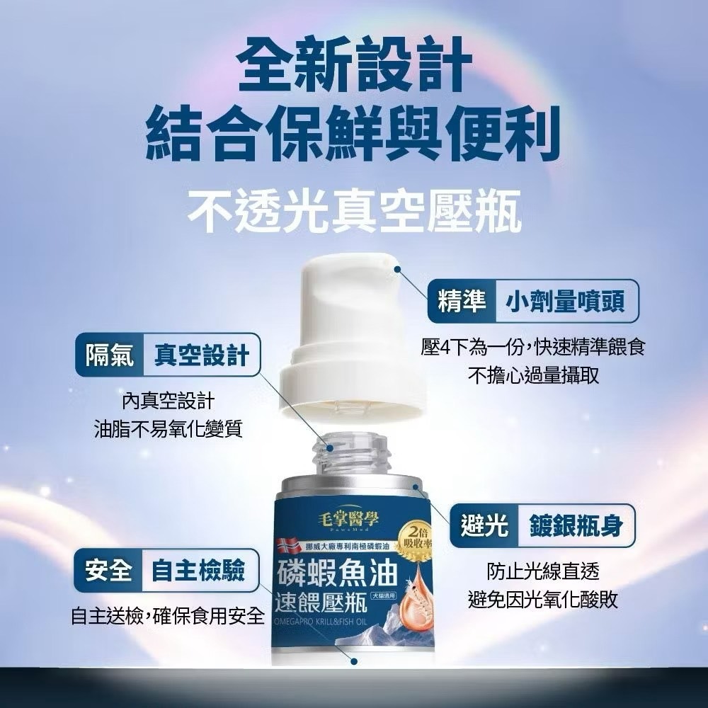 【喵玩國】磷蝦魚油 速餵壓瓶 爆毛神器 HEROMAMA 犬貓適用 磷蝦油 魚油 Omega-3 蝦紅素 亮毛 護膚-細節圖3