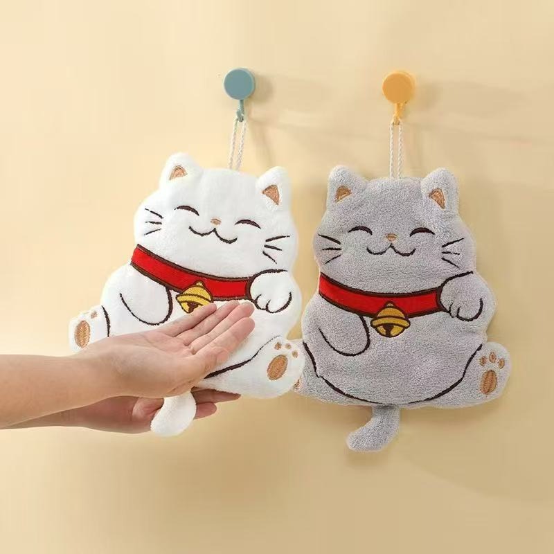 【喵玩國】日本招財貓擦手巾 多款可掛式兒童掛巾 珊瑚絨加厚 廚房擦手巾 廁所擦手布 可掛抹布 速乾擦手巾 掛毛巾-細節圖4