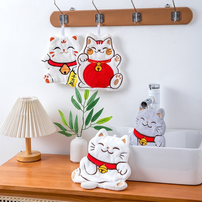 【喵玩國】日本招財貓擦手巾 多款可掛式兒童掛巾 珊瑚絨加厚 廚房擦手巾 廁所擦手布 可掛抹布 速乾擦手巾 掛毛巾-細節圖5