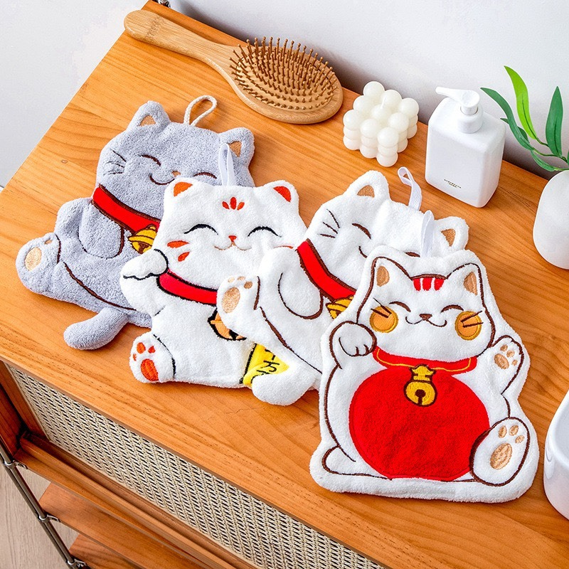 【喵玩國】日本招財貓擦手巾 多款可掛式兒童掛巾 珊瑚絨加厚 廚房擦手巾 廁所擦手布 可掛抹布 速乾擦手巾 掛毛巾-細節圖6