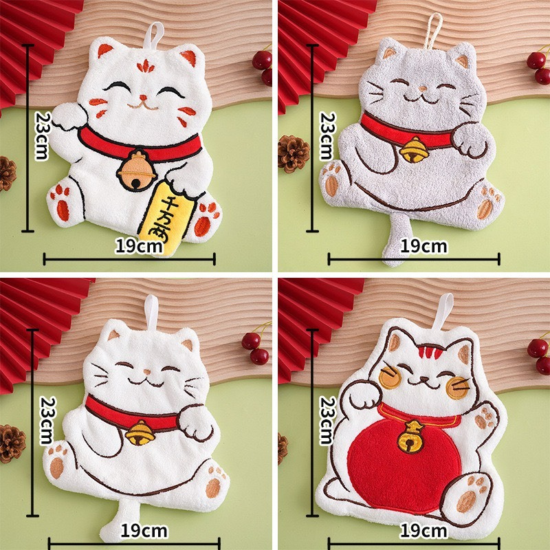 【喵玩國】日本招財貓擦手巾 多款可掛式兒童掛巾 珊瑚絨加厚 廚房擦手巾 廁所擦手布 可掛抹布 速乾擦手巾 掛毛巾-細節圖7