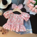 女童夏季甜美套裝 2023新款洋氣套裝 兒童娃娃衫短袖百搭休閒褲兩件套潮-規格圖9