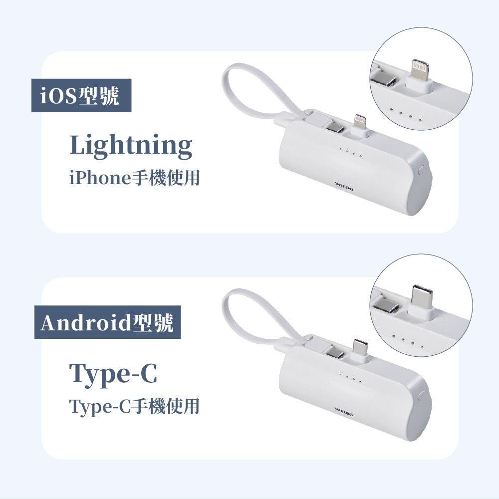 WEIBO CUTIE放口袋行動電源 5000mAh 行動電源自帶線 小體積行動電源 口袋行動電源-細節圖7