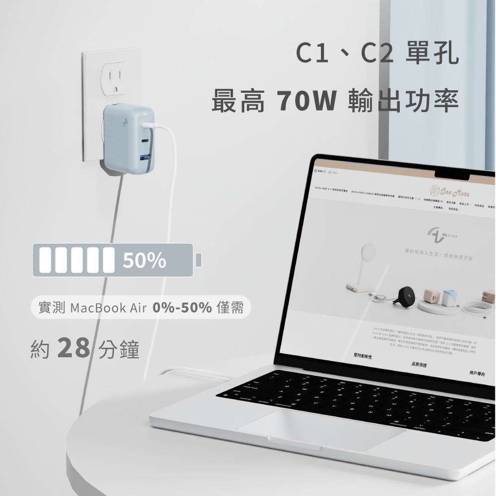 Allite A1 PRO 70W 1A+2C 氮化鎵三孔快充 ｜附萬國轉接頭-細節圖8