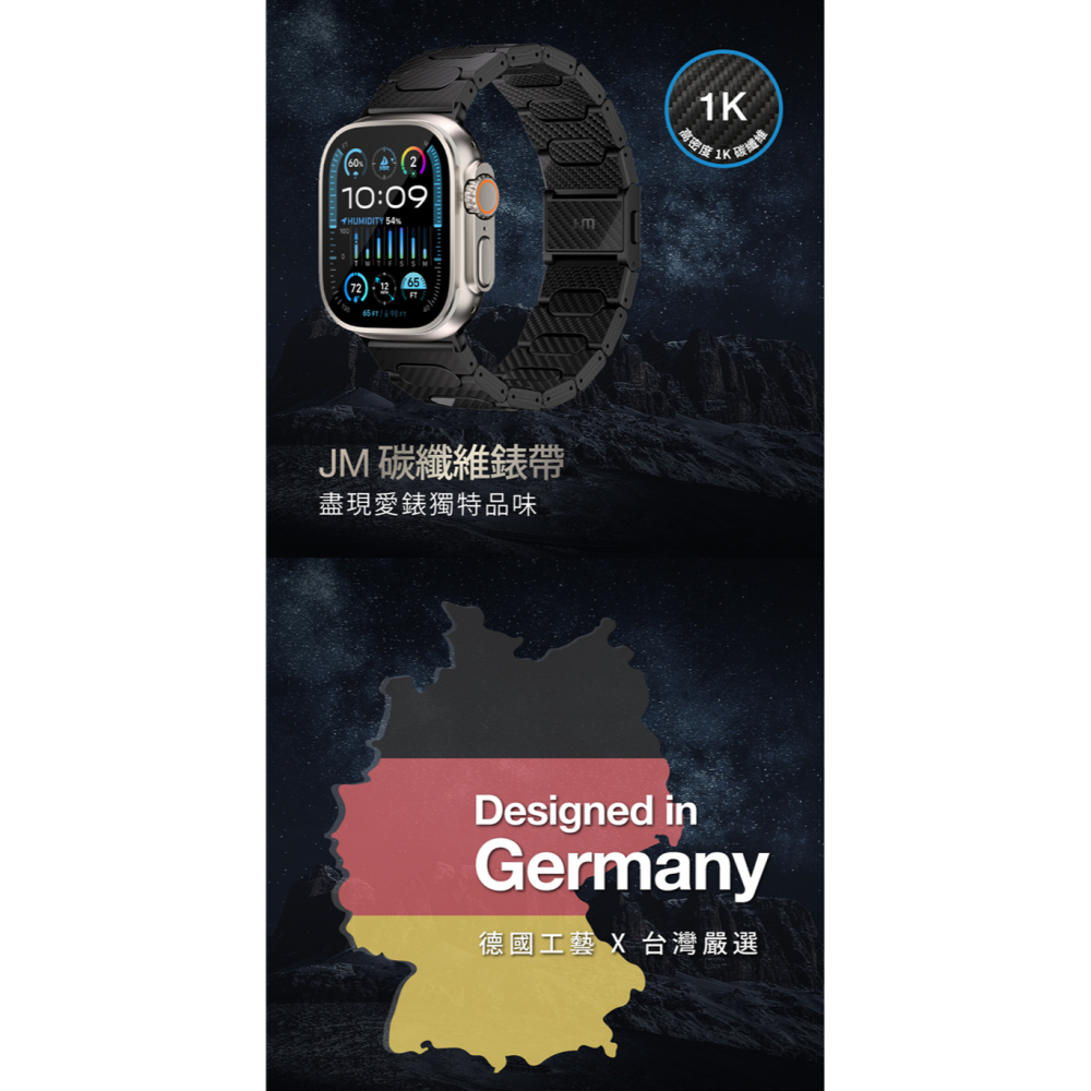 Just Mobile 1K 碳纖維磁扣式錶帶 Apple Watch 錶帶 9 8 7 6 5 SE 蘋果 手錶-細節圖2