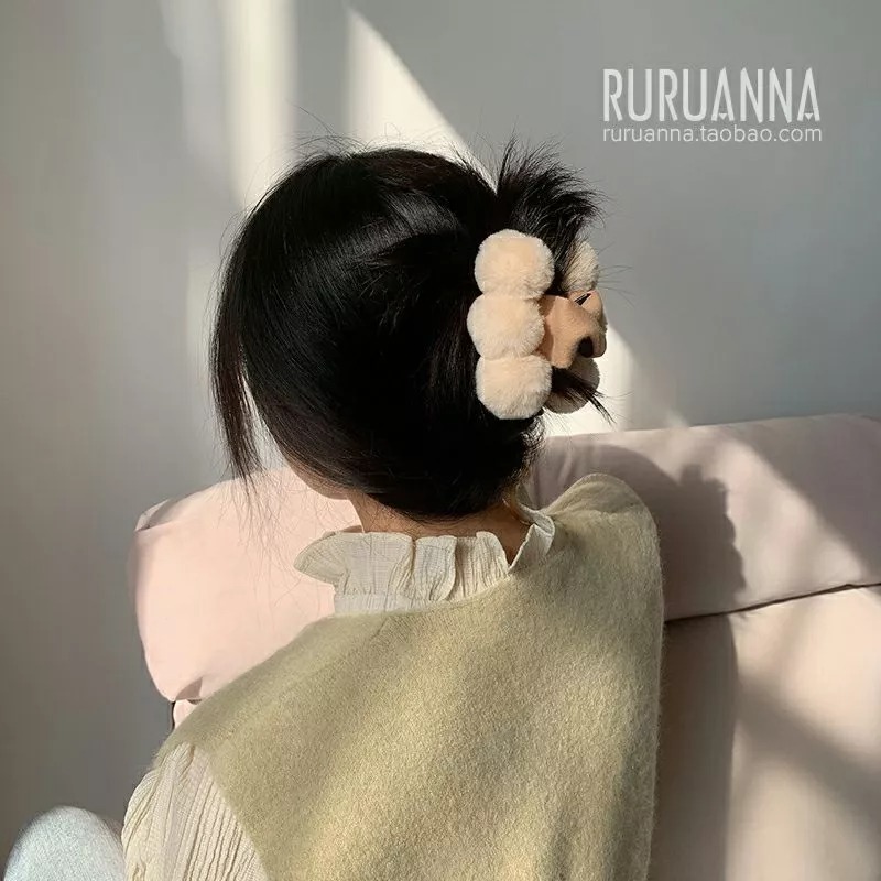 超可愛毛球抓夾 少女風韓版蝴蝶結純色鯊魚夾-細節圖2