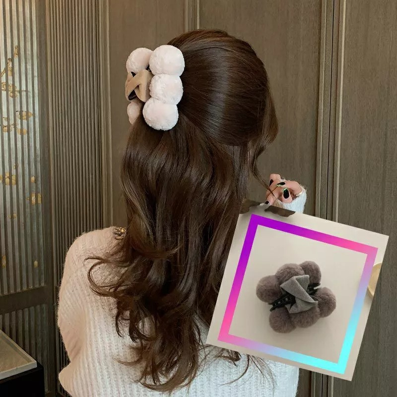 超可愛毛球抓夾 少女風韓版蝴蝶結純色鯊魚夾-細節圖3