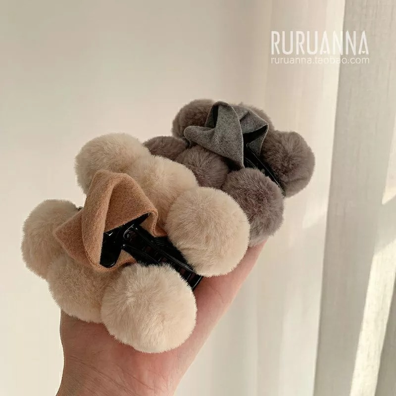 超可愛毛球抓夾 少女風韓版蝴蝶結純色鯊魚夾-細節圖4