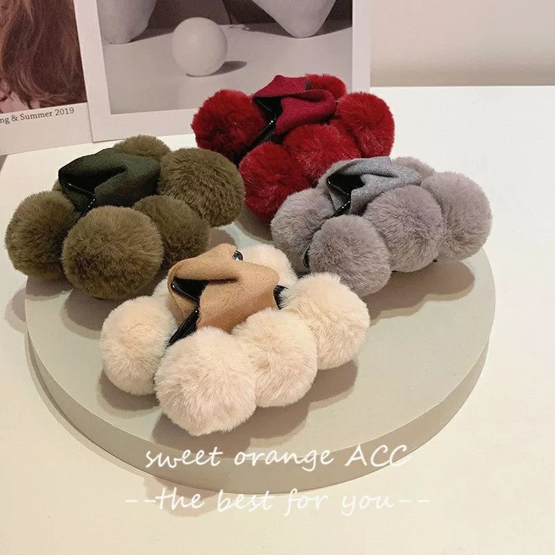 超可愛毛球抓夾 少女風韓版蝴蝶結純色鯊魚夾-細節圖5