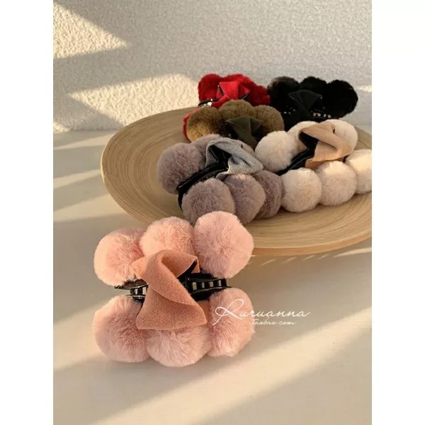 超可愛毛球抓夾 少女風韓版蝴蝶結純色鯊魚夾-細節圖6