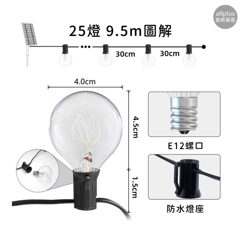 『台灣24H出貨』太陽能LED燈串 裝飾燈 G40燈串 露營燈串 防水燈串免插電戶外防水 仿傳統鎢絲 愛迪生燈泡 燈條-細節圖5