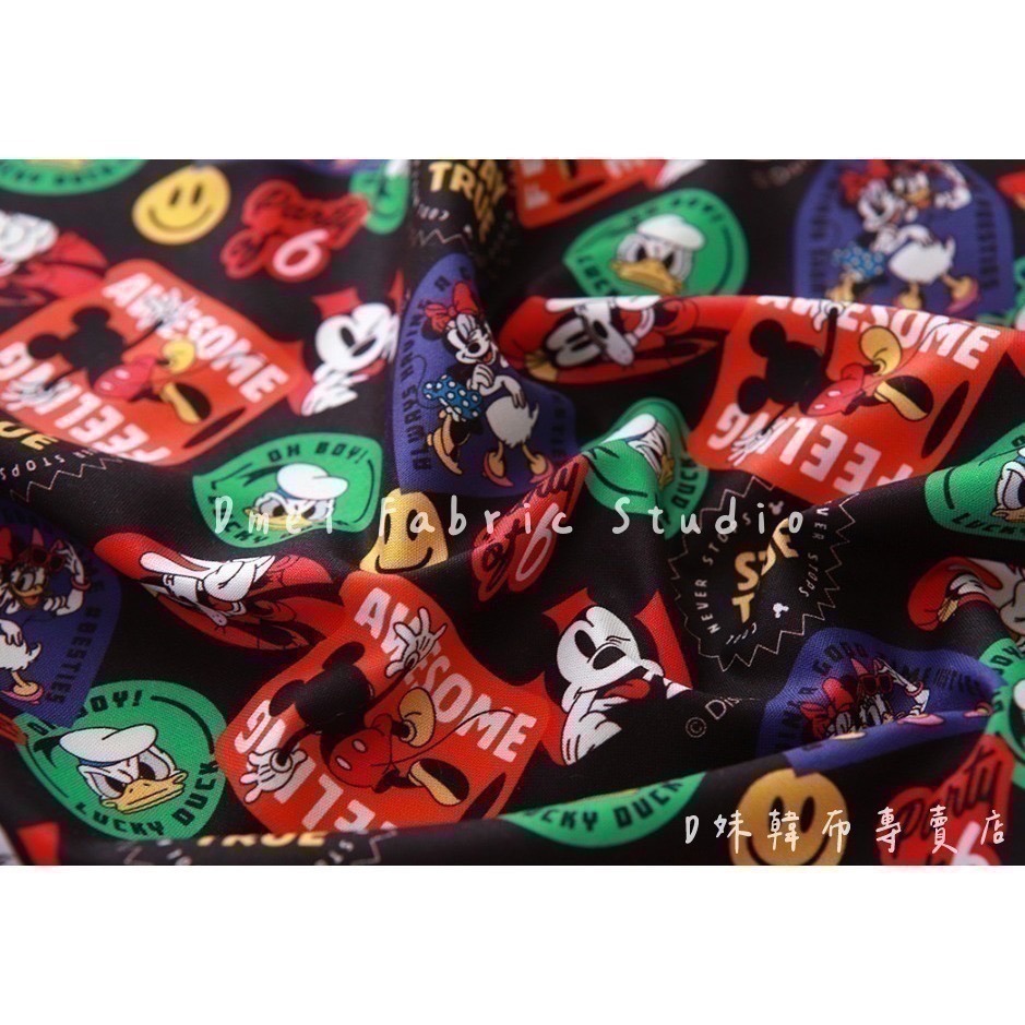 🌸現貨🌸韓國布 純棉布 米奇好朋友們 BB標籤微笑小圖騰 迪士尼版權布 棉布 韓布專賣店 薄棉布 Disney-細節圖2
