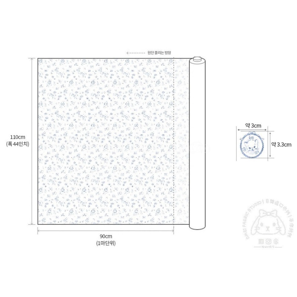 🌸現貨🌸韓國布 純棉布『藍瓷緞帶小貓』 貓咪布 復古風 碎花布 奶茶色 口水巾 寵物領巾 圍兜 布料 手作-細節圖5