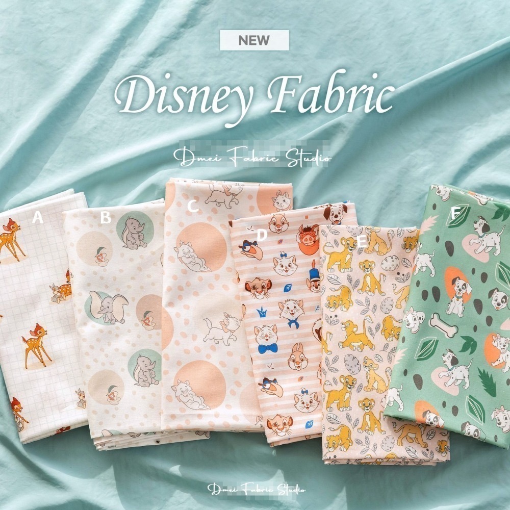 🌸現貨🌸韓國布 純棉布 版權布 迪士尼 大頭獅子王/小鹿斑比/瑪麗貓 圍兜布料-細節圖2