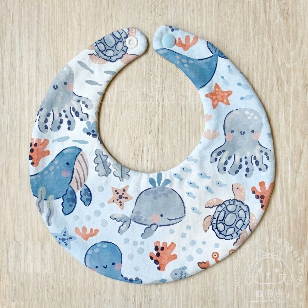 🌸現貨🌸韓國布 『蔚藍水彩小世界 鯨魚 螃蟹 章魚』純棉布 DTP 棉布 印花布 彌月禮盒 男寶 縫紉手作材料-細節圖3